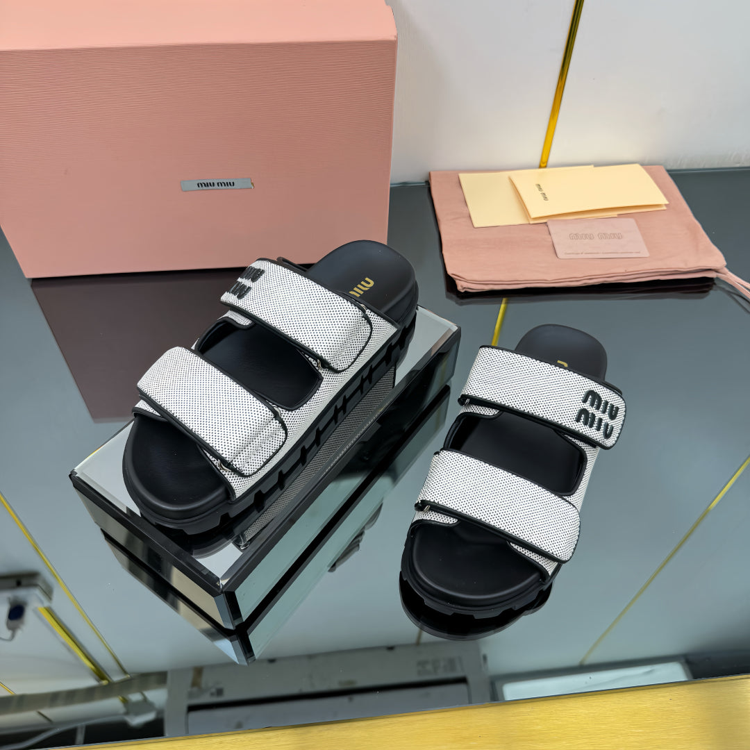 PLATFORM SANDALS IN BLACK EVA SOLE WHITE WITH BLACK POLKA DOTS