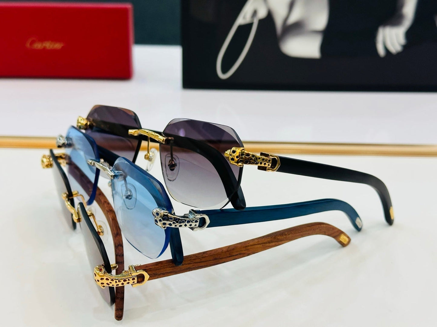 PANTHÈRE RIMLESS OVAL FRAME SUNGLASSES  543637 IN METAL