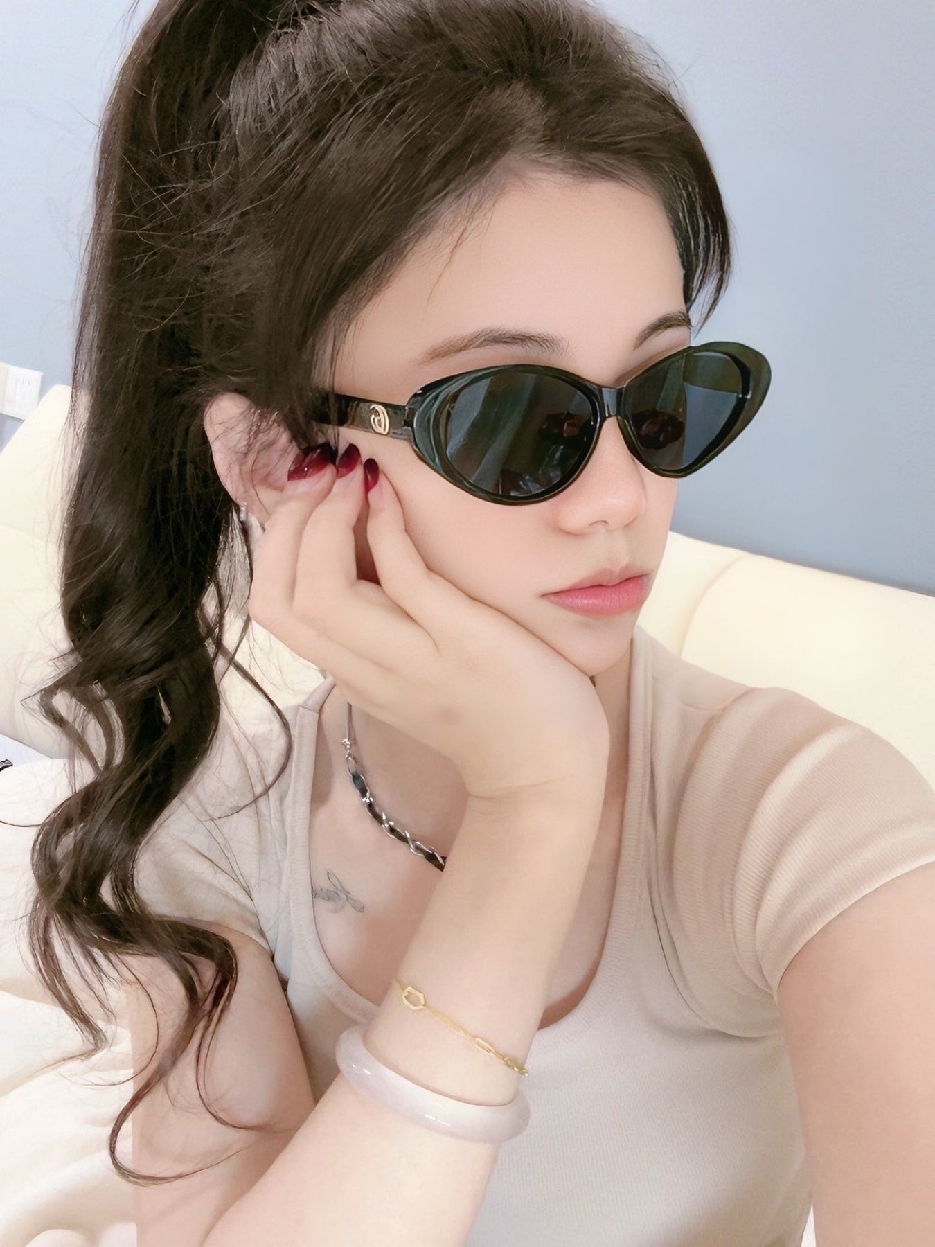 OVAL FRAME SUNGLASSES G0982 IN ACETATE