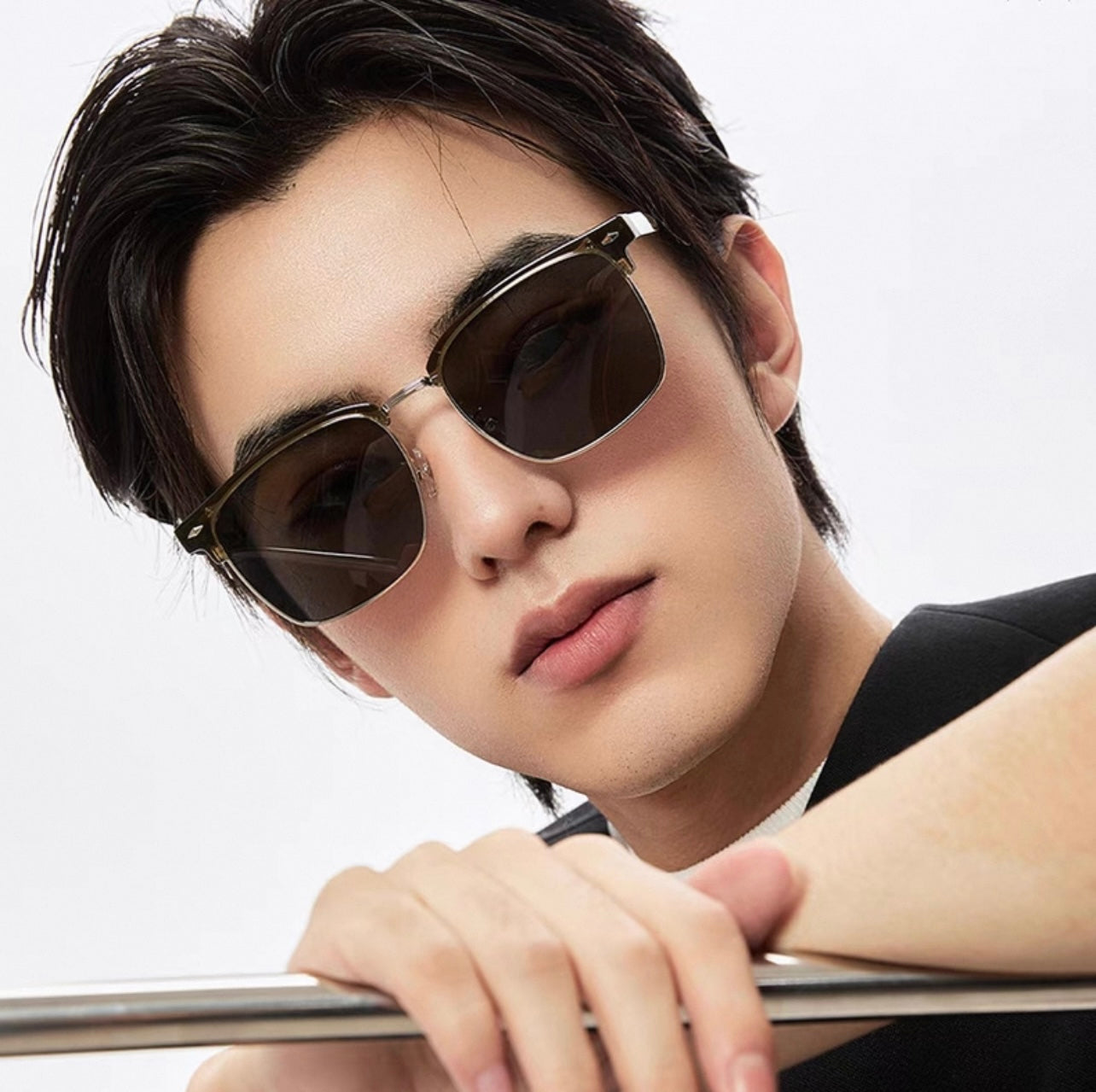 RECTANGULAR FRAME SUNGLASSES G7637 IN METAL AND ACETATE