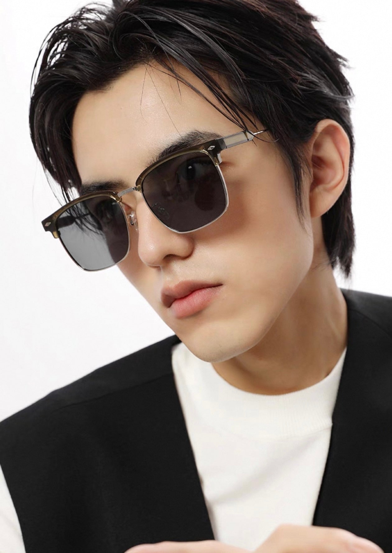 RECTANGULAR FRAME SUNGLASSES G7637 IN METAL AND ACETATE