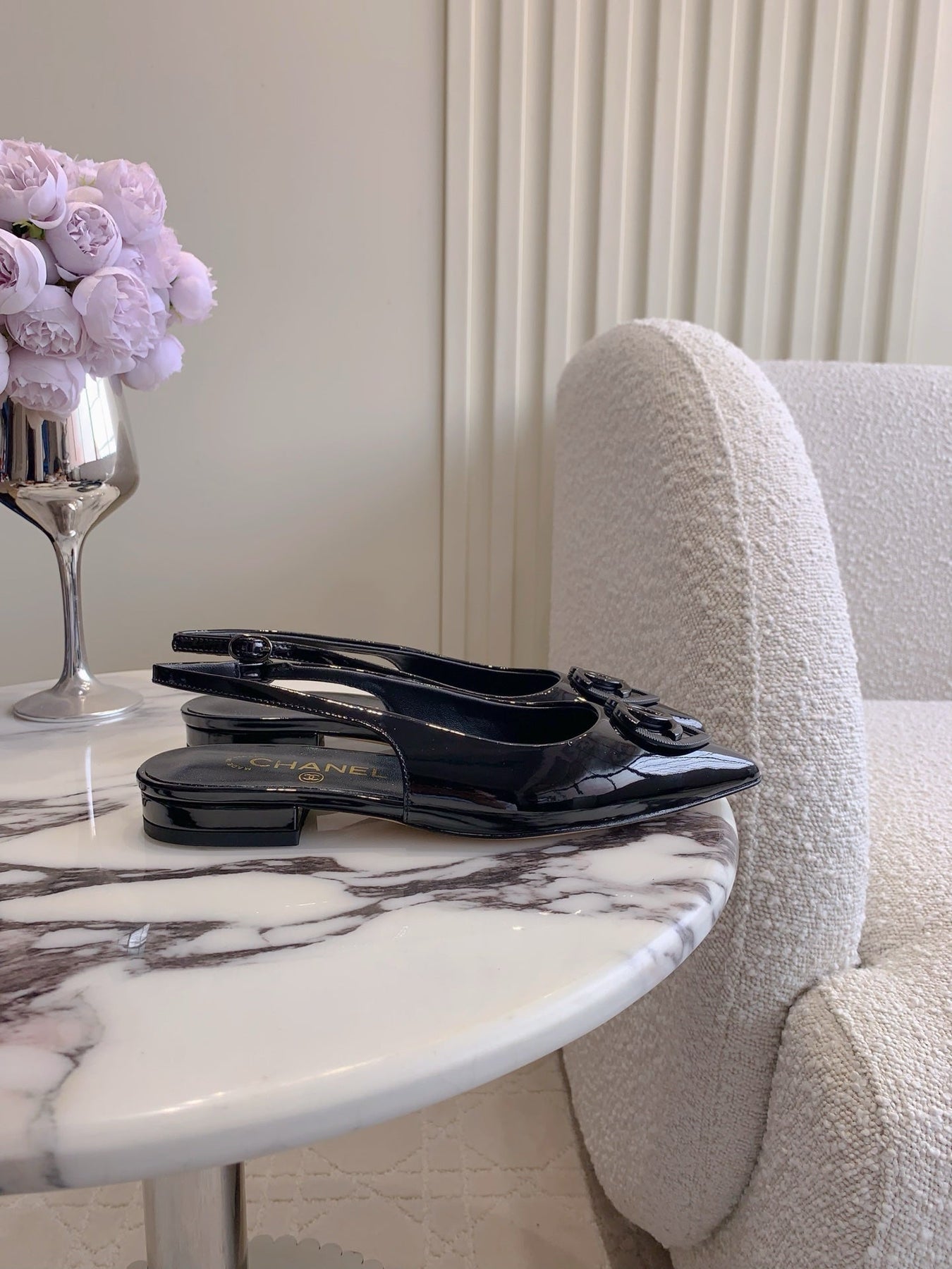 FLAT SLINGBACKS 2 CM IN BLACK PATENT CALFSKIN