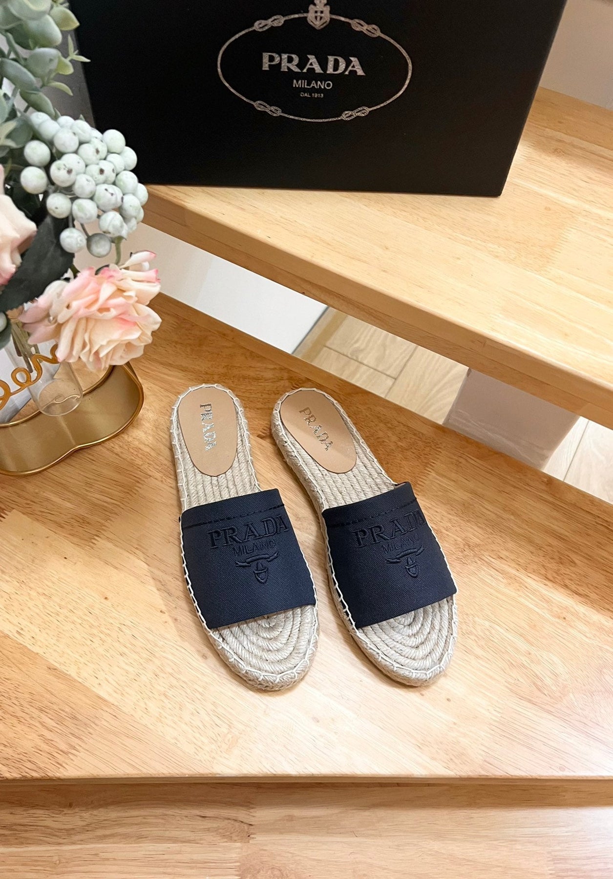 Pra Slide 20 Denim Velvet Beige Sole Raffia