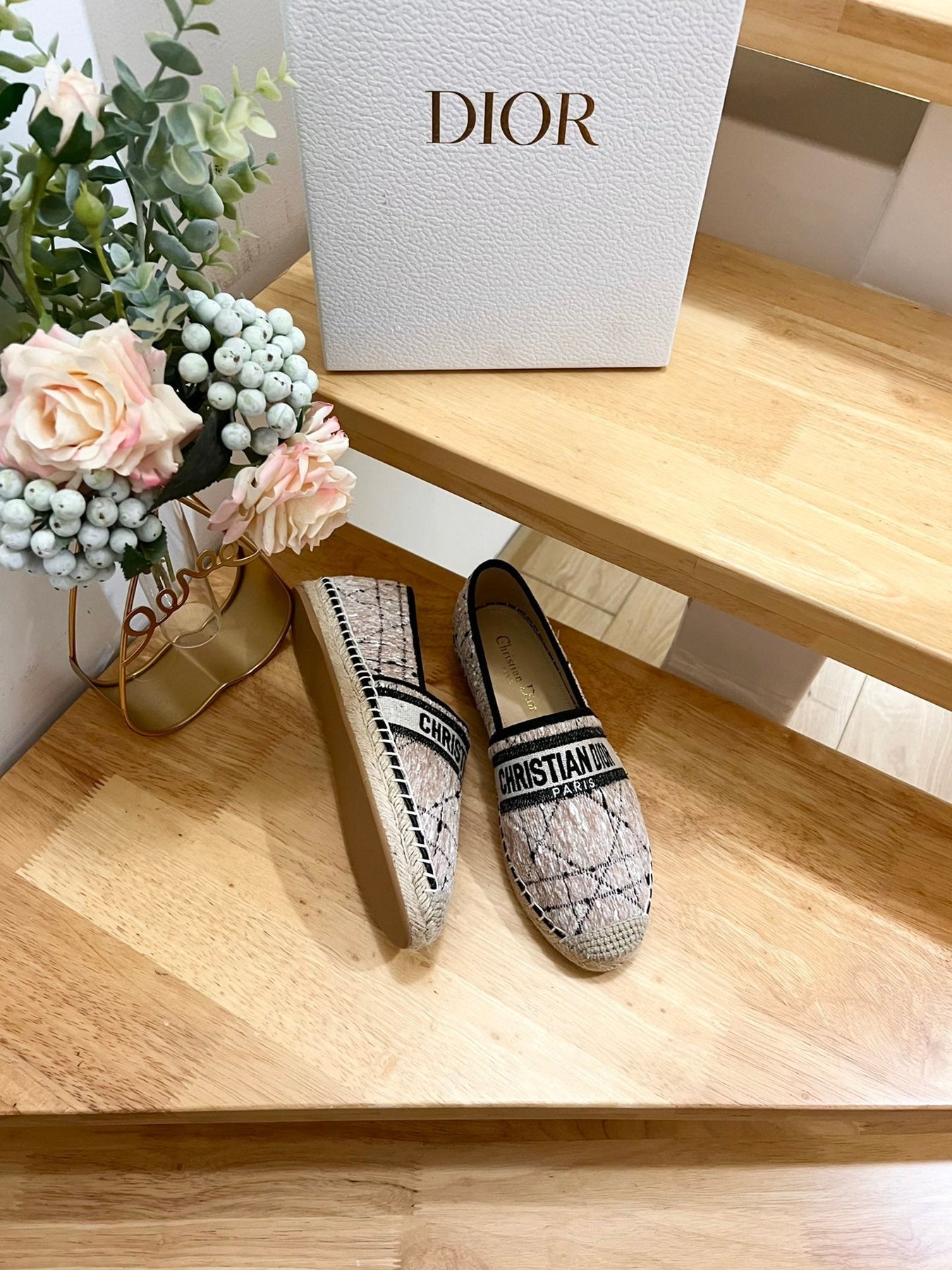 GRANVILLE ESPADRILLE TAN BEIGE OBLIQUE EMBROIDERED COTTON