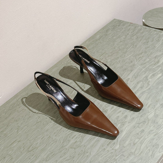 BLAKE SLINGBACK PUMPS 80 IN BROWN PATENT LEATHER