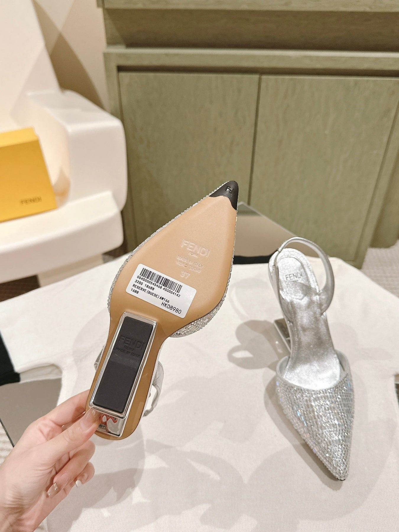 FENDI SEQUINS HIGH-HEELED SLINGBACK 85MM SILVER