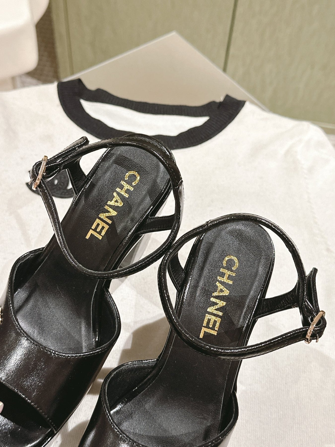 CC HIGH SANDAL BLACK CALFSKIN