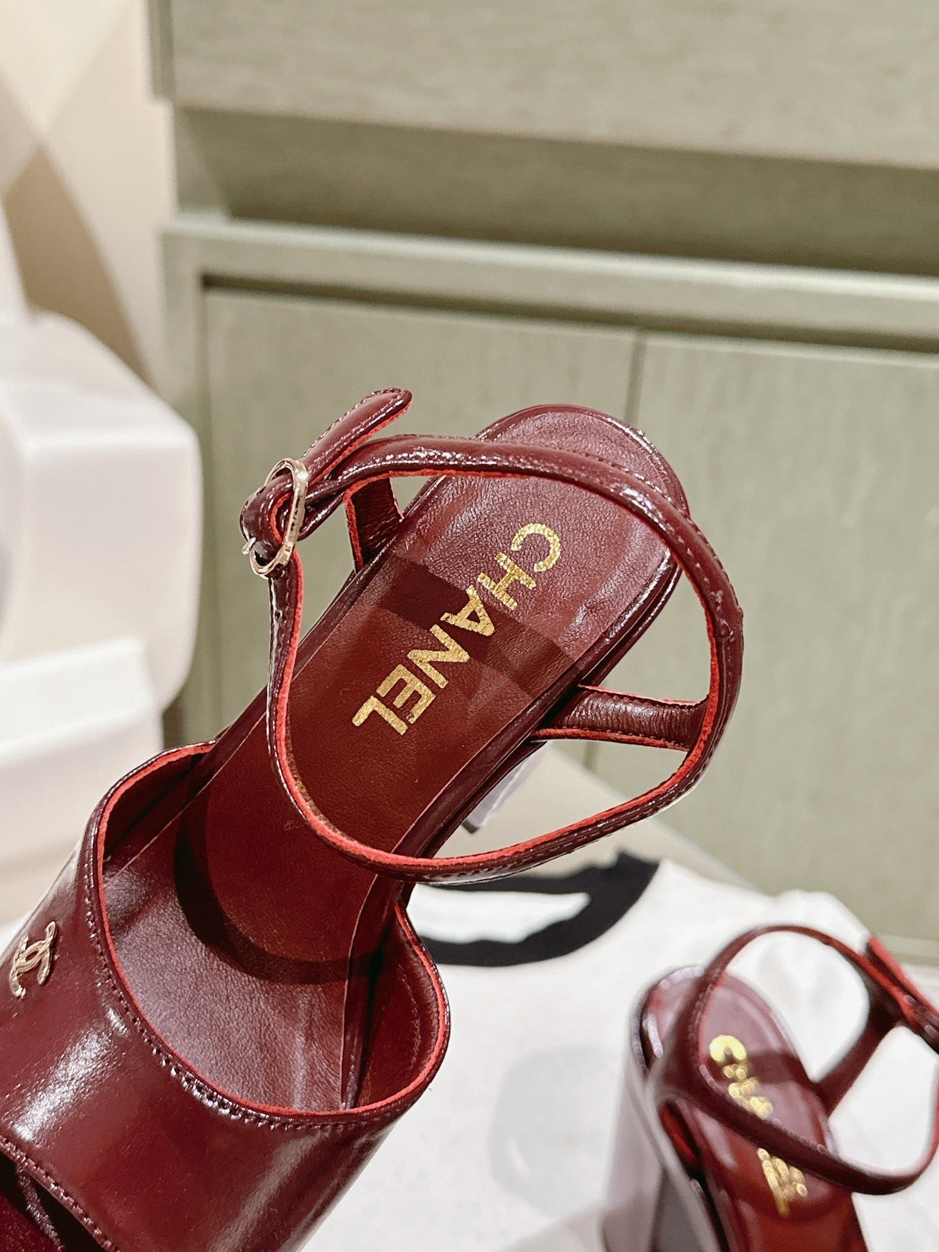 CC HIGH SANDAL WINE RED CALFSKIN