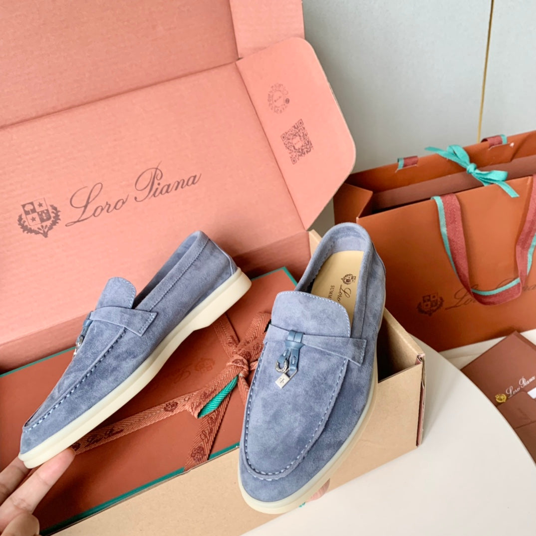 Loro Piana Dark Grey Suede Summer Charms Walk Loafers