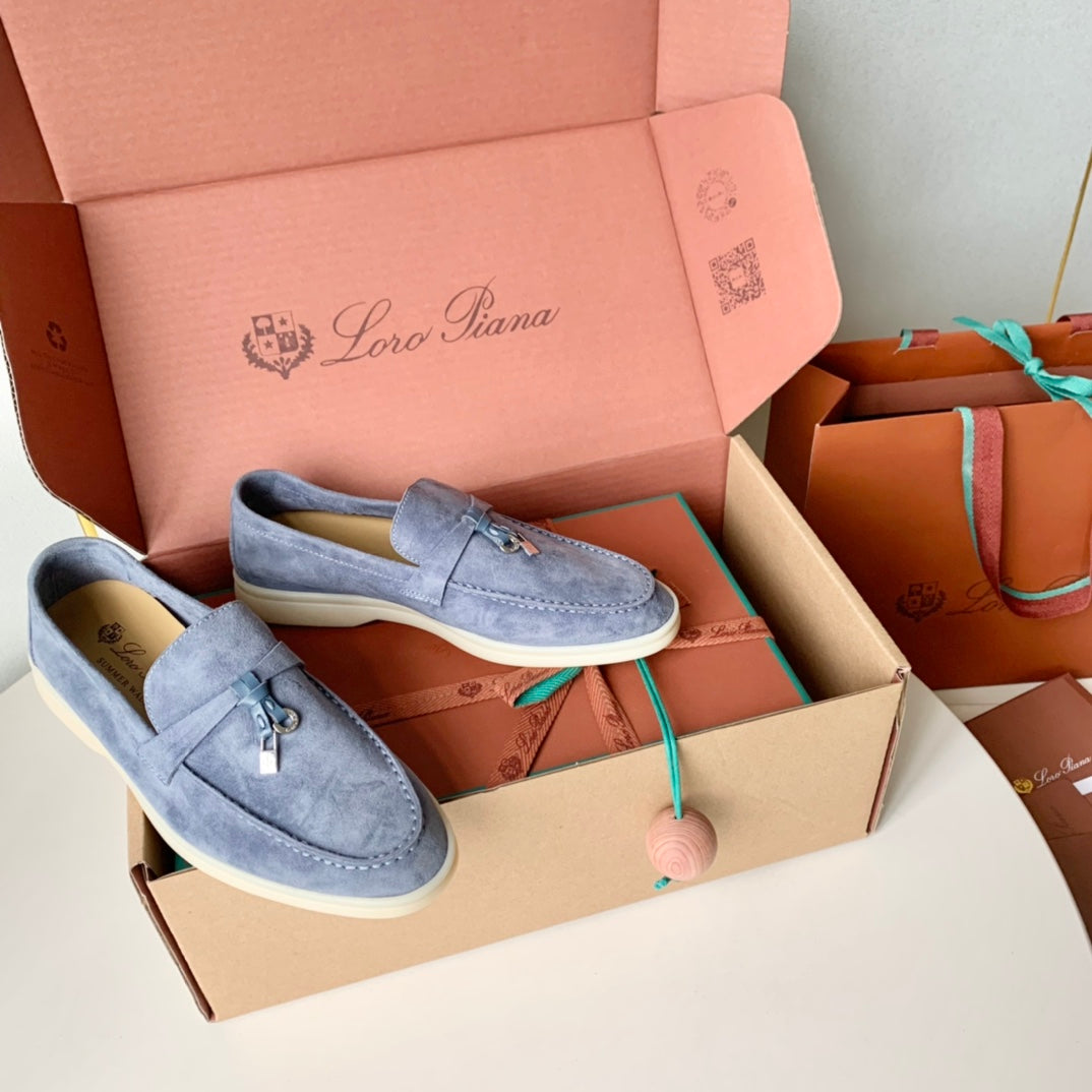 Loro Piana Dark Grey Suede Summer Charms Walk Loafers