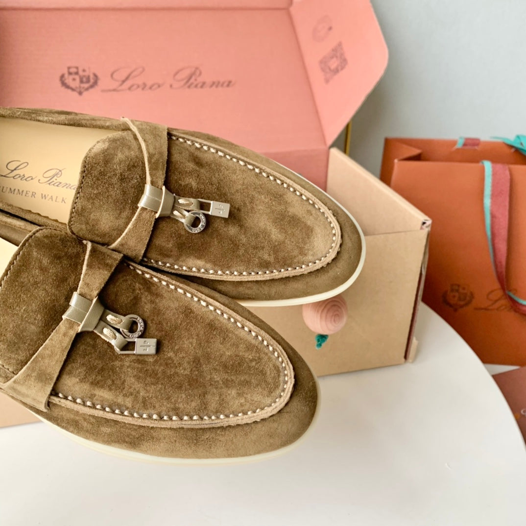 Loro Piana Dark Brown Suede Summer Charms Walk Loafers