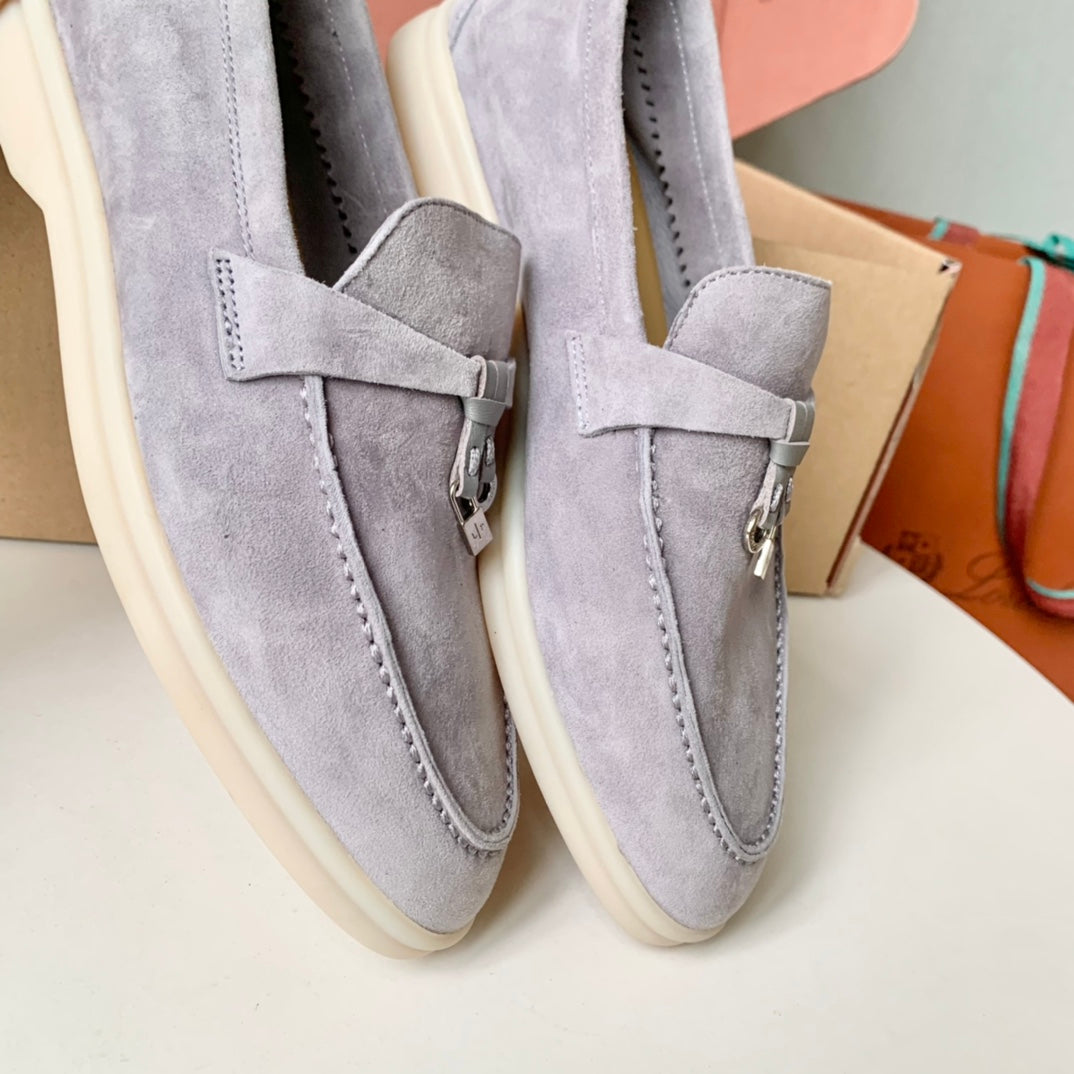 Loro Piana Grey Suede Summer Charms Walk Loafers