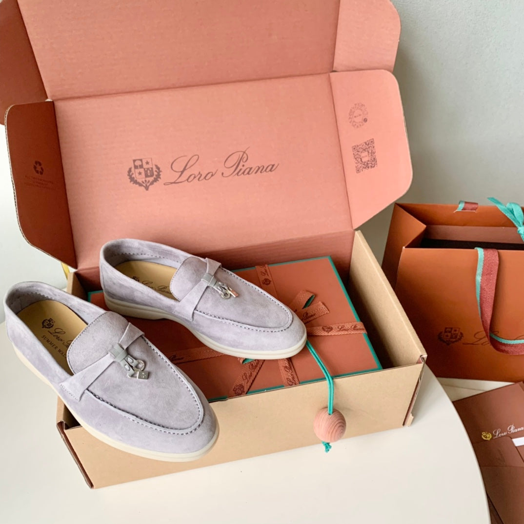 Loro Piana Grey Suede Summer Charms Walk Loafers