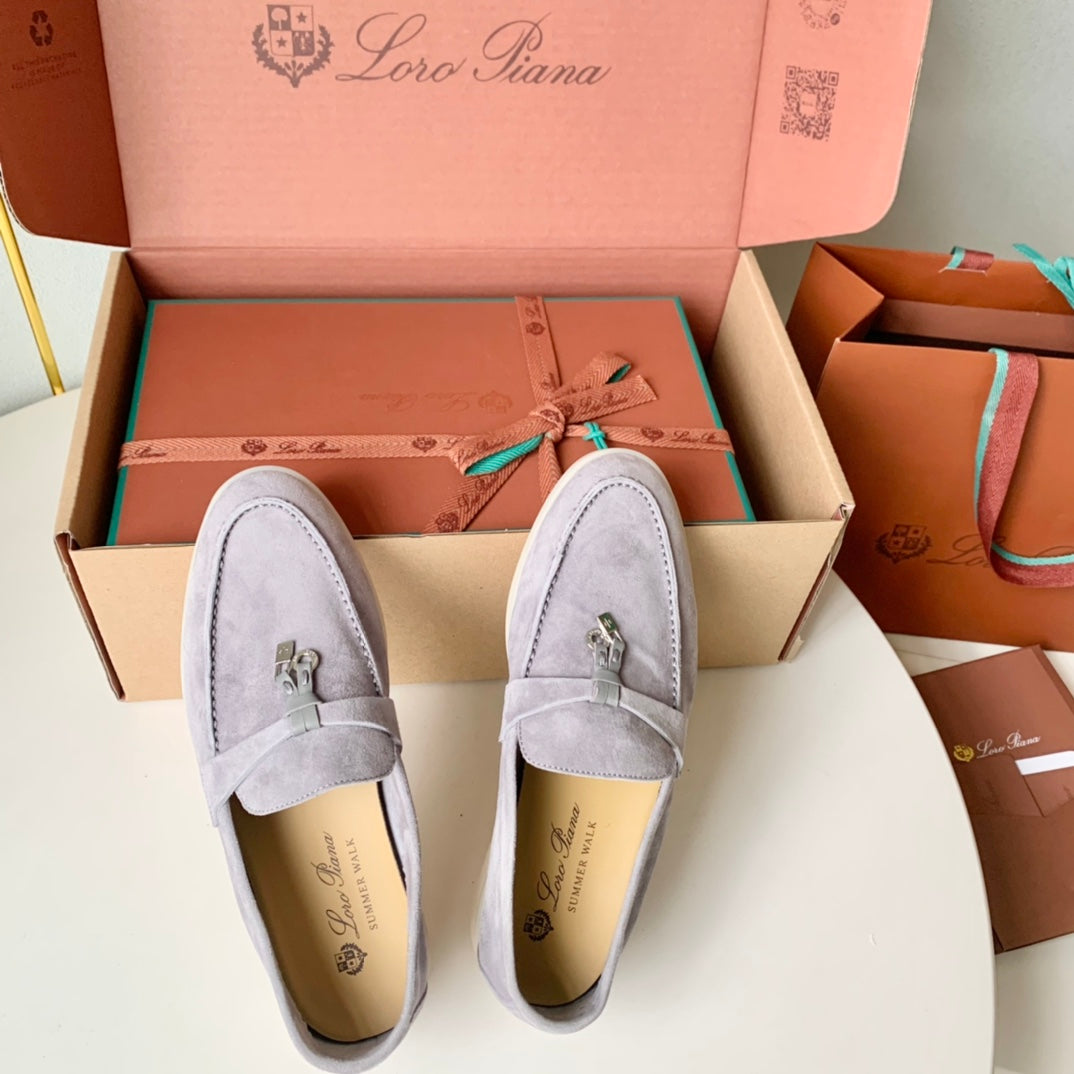 Loro Piana Grey Suede Summer Charms Walk Loafers