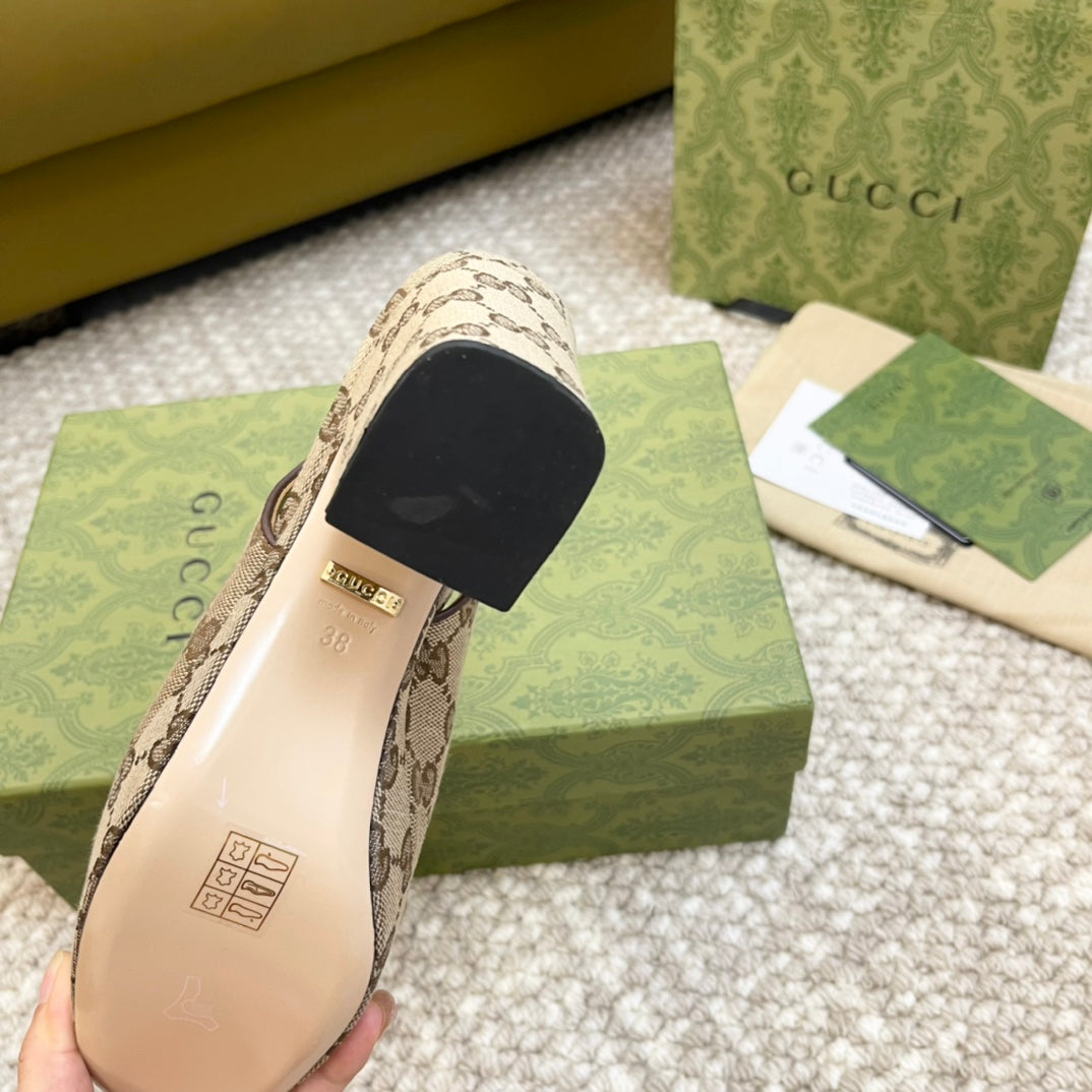 GG HIGH - HEEL SLINGBACK WITH HORSEBIT LIGHT BROWN CALFSKIN