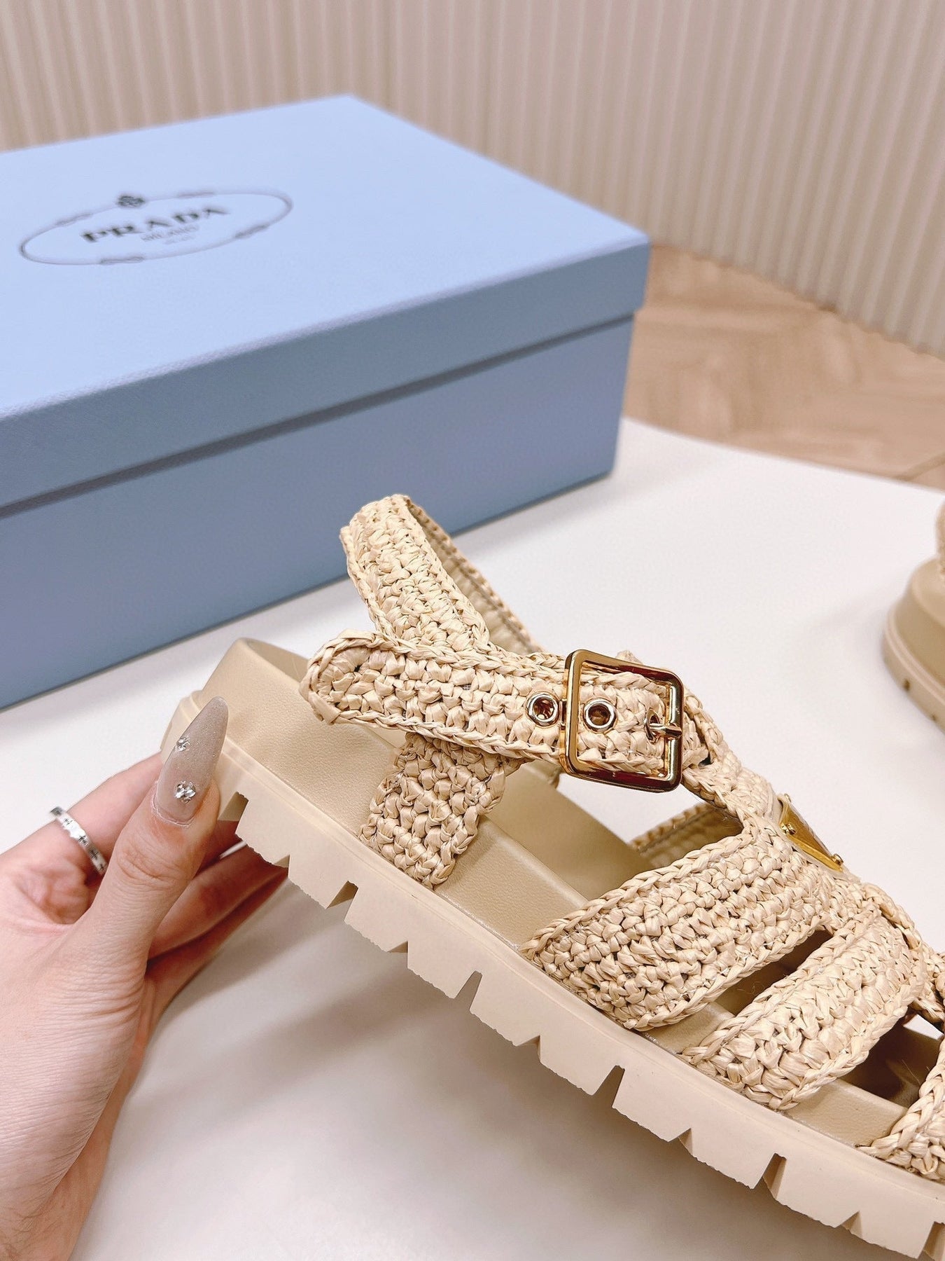 PRA RUBBER FISHERMAN SANDALS BEIGE LAMBSKIN