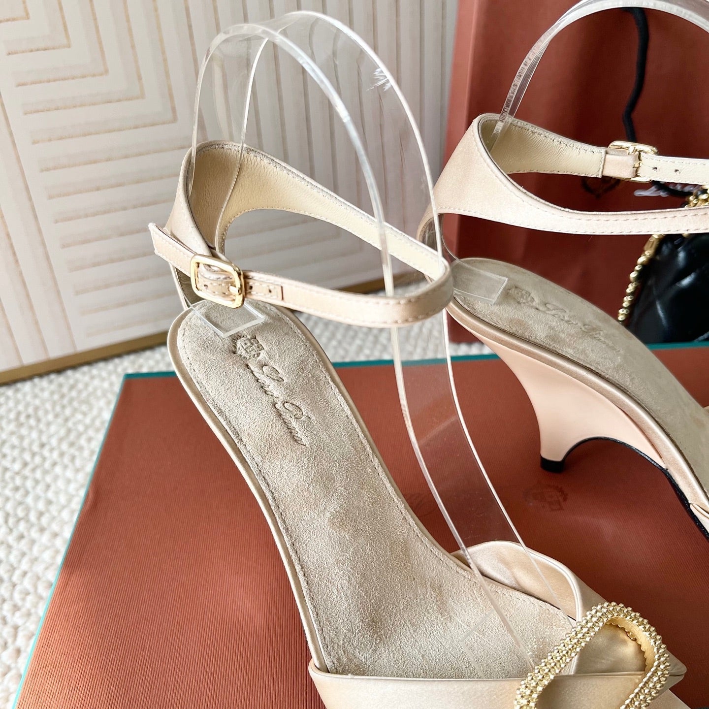 HIGH HEELS SANDALS 80 MM IN LIGHT BEIGE SATIN MIX SUEDUE