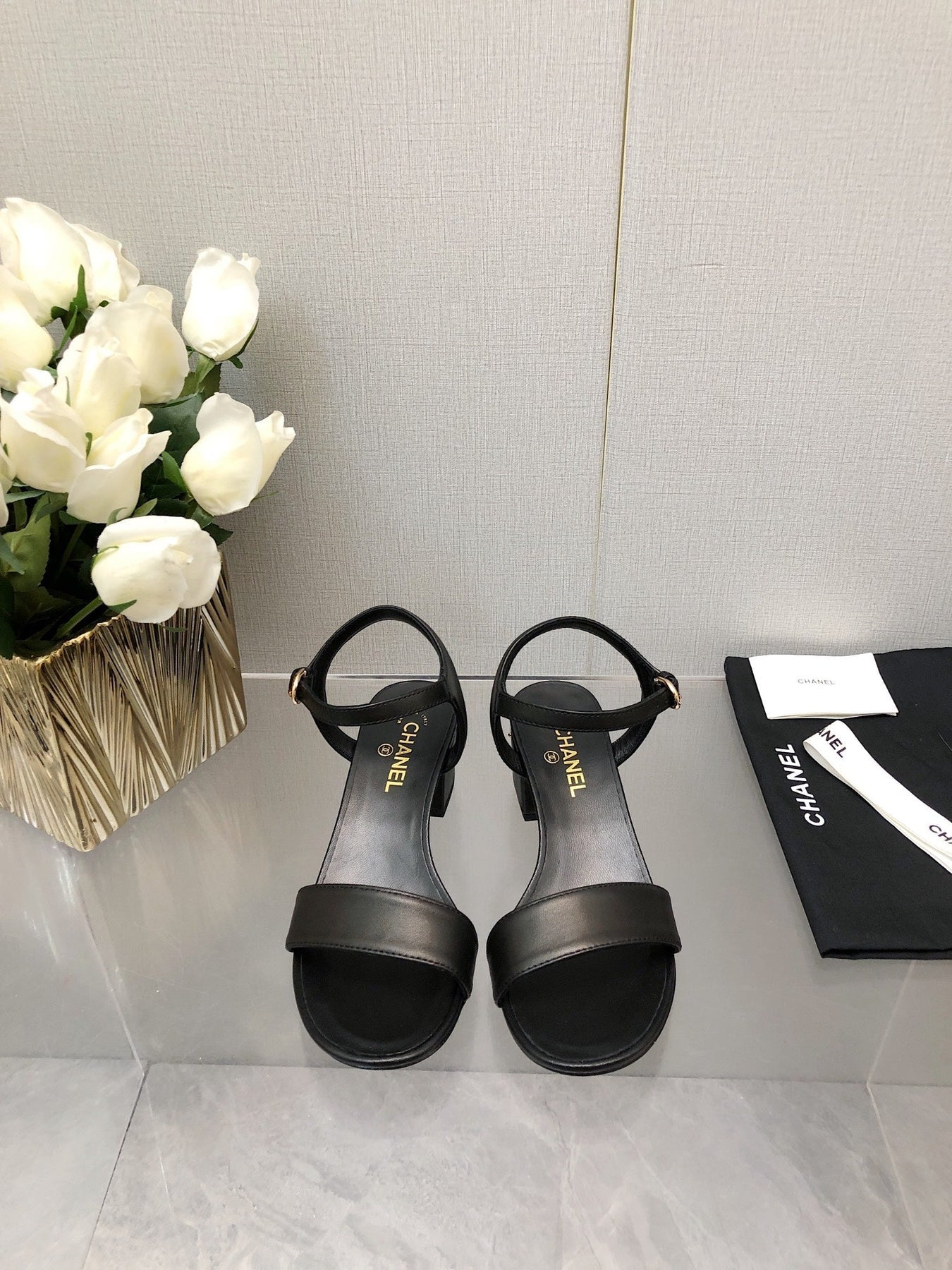 BLOCK HEEL 5 CM SANDAL IN BLACK LAMBSKIN