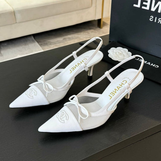 MESH LOGO SLINGBACKS IN WHITE LAMBSKIN