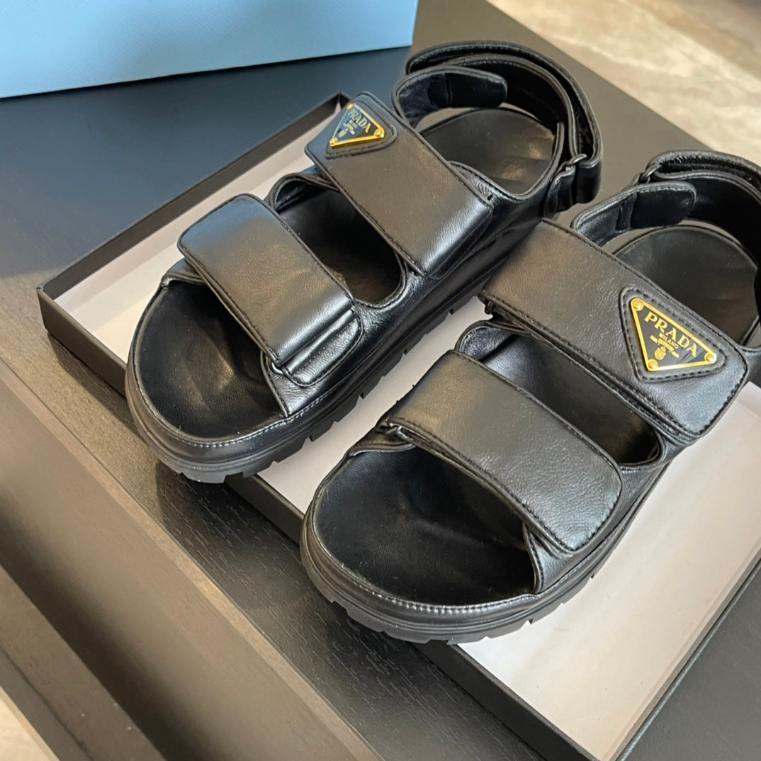 PRA FLAT NAPPA SANDALS BLACK LAMBSKIN