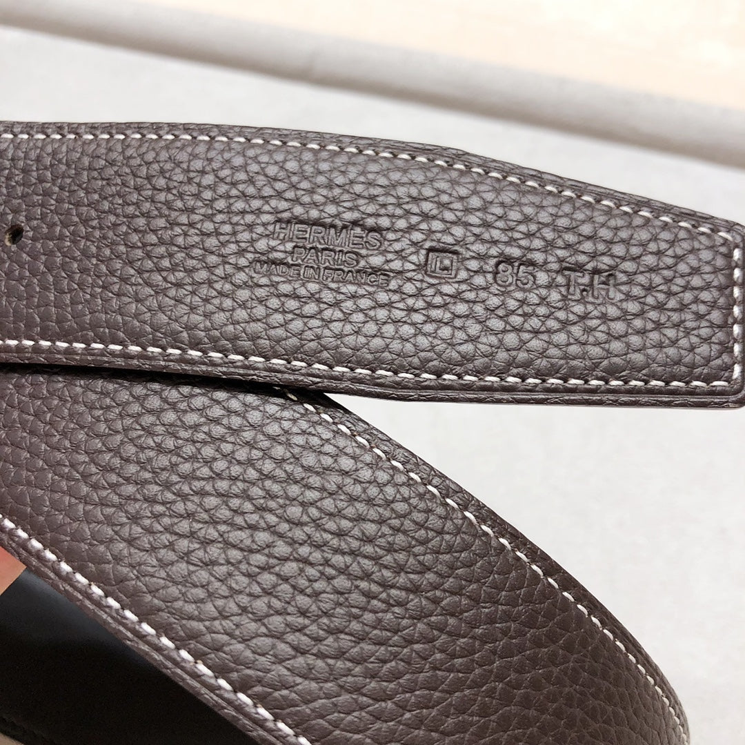 HM H D'ANCRE BELT BUCKLE & REVERSIBLE BLACK AND CHOCOLATE BROWN LEATHER STRAP 38 MM GOLD HARDWARE