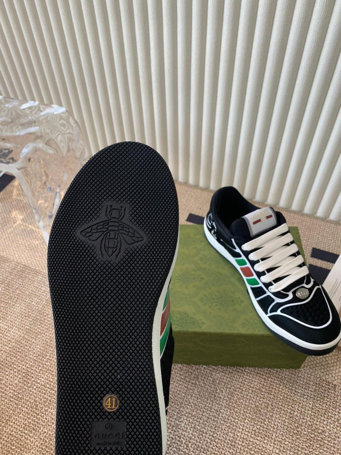 GG SCREENER SNEAKER WITH WEB BLACK CALFSKIN