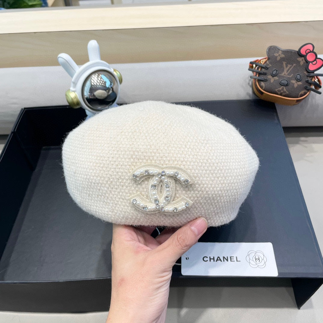 BERET HAT IN WHITE COTTON AND LINEN 417832