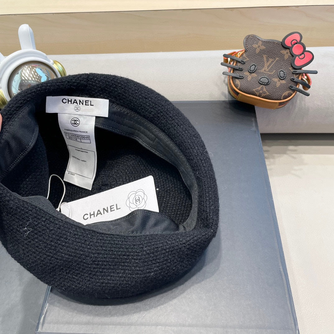 BERET HAT IN BLACK COTTON AND LINEN 417833