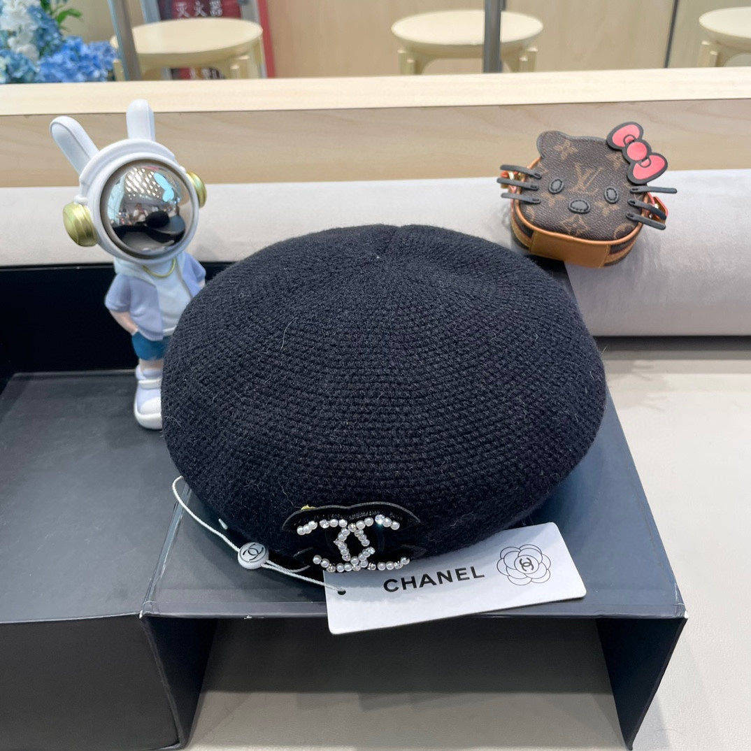 BERET HAT IN BLACK COTTON AND LINEN 417833