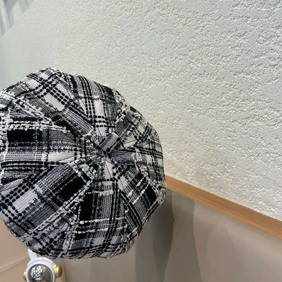 BERET HAT IN BLACK MIX WHITE WOOL TWEED 422552