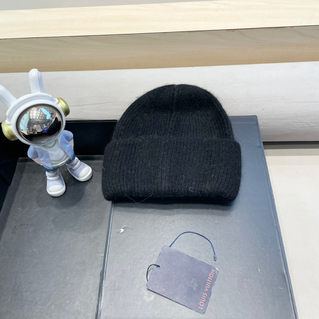 BEANIE HAT IN BLACK WOOL AND RABBIT FUR 433473