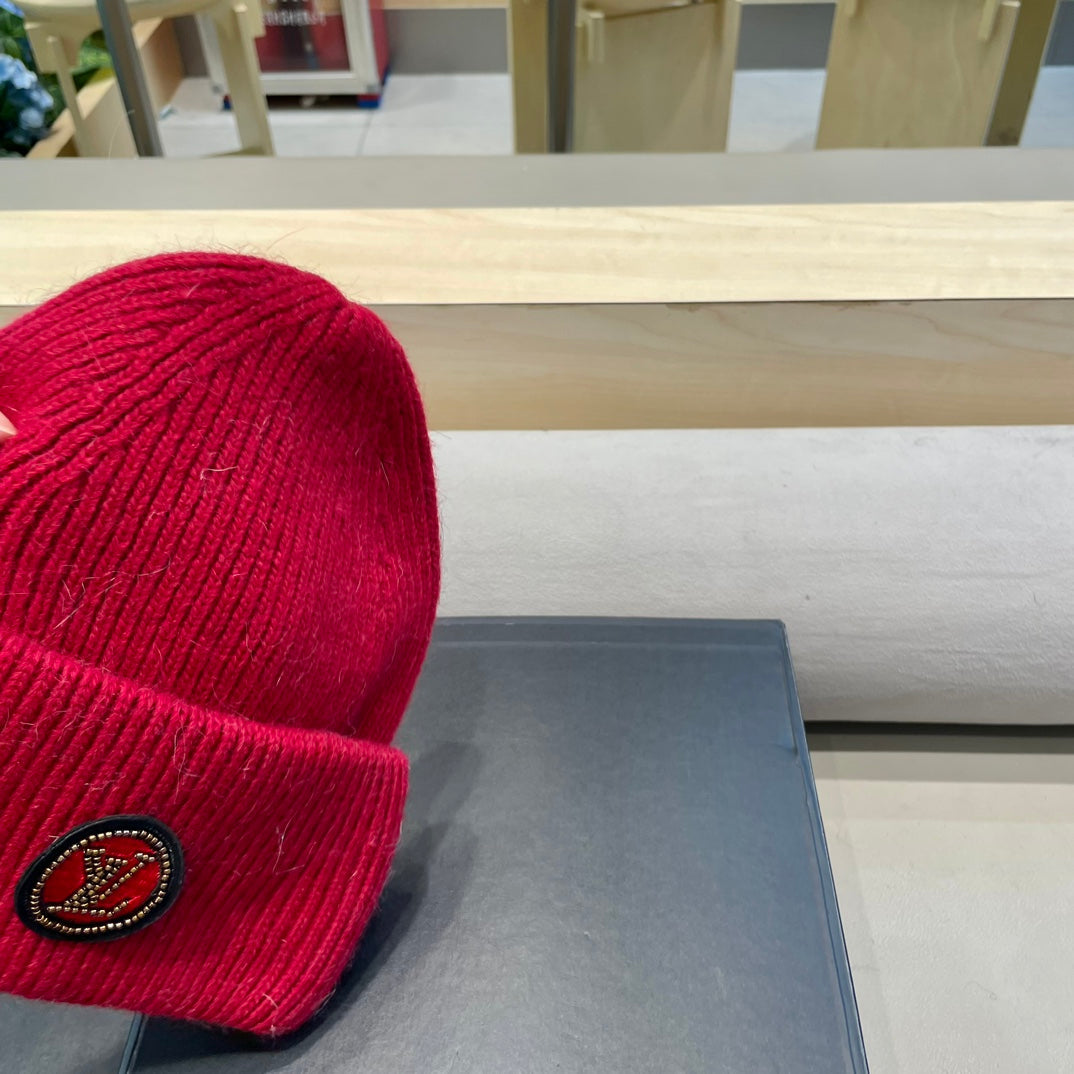 BEANIE HAT IN RED WOOL AND RABBIT FUR 433476