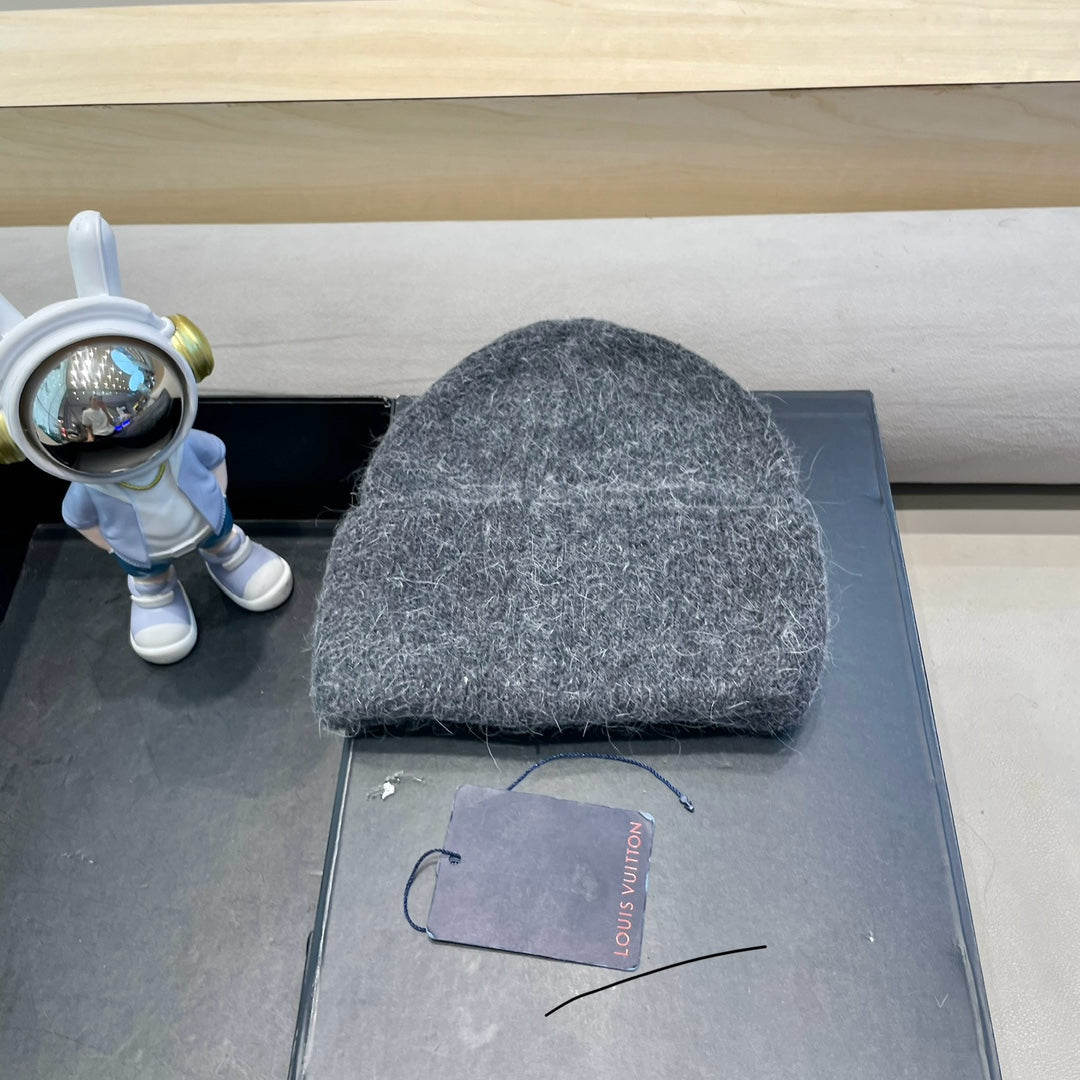 BEANIE HAT IN GRAY WOOL AND RABBIT FUR 433477
