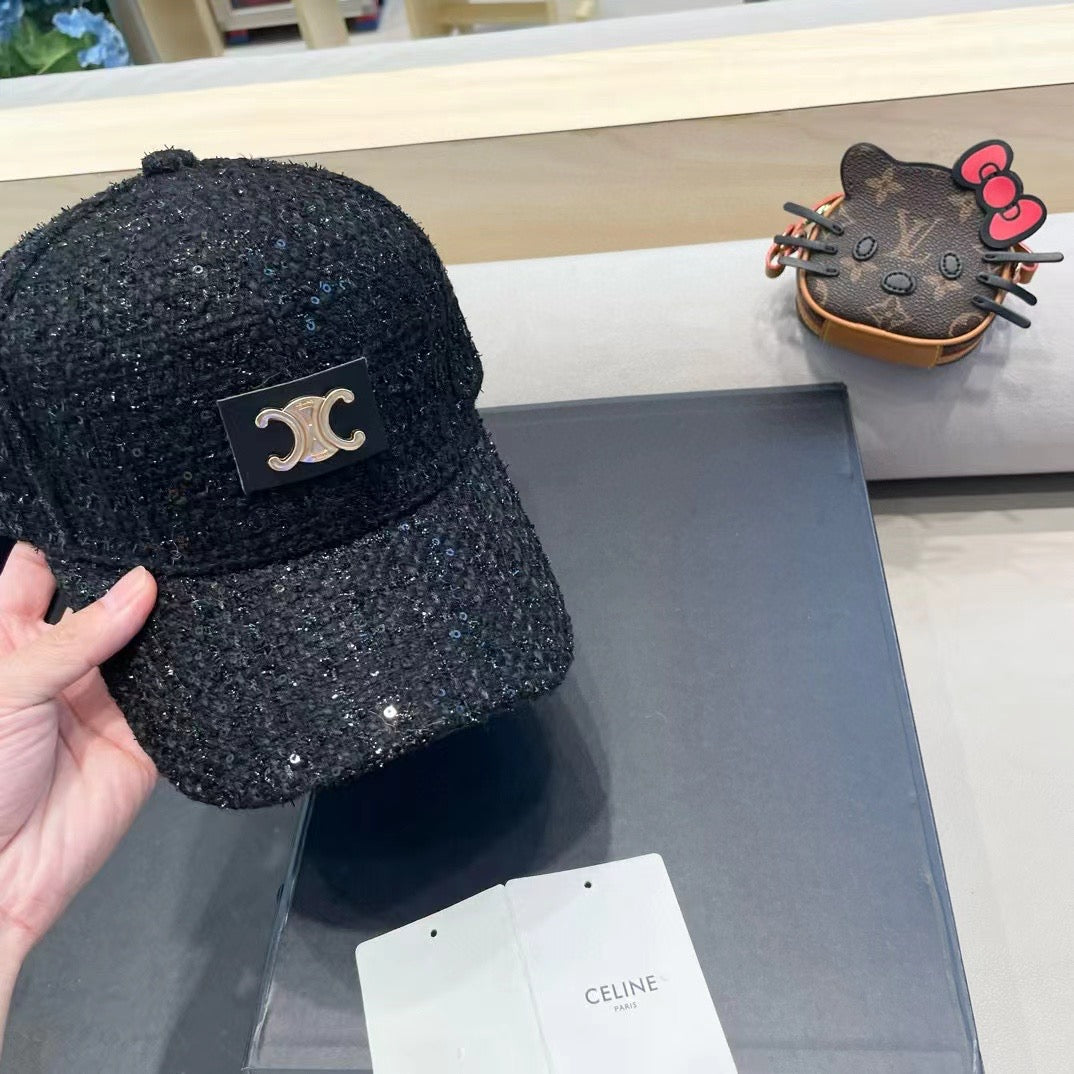 BASEBALL CAP MODEL 650508 IN BLACK TEXTURED SPARKLE FABRIC
