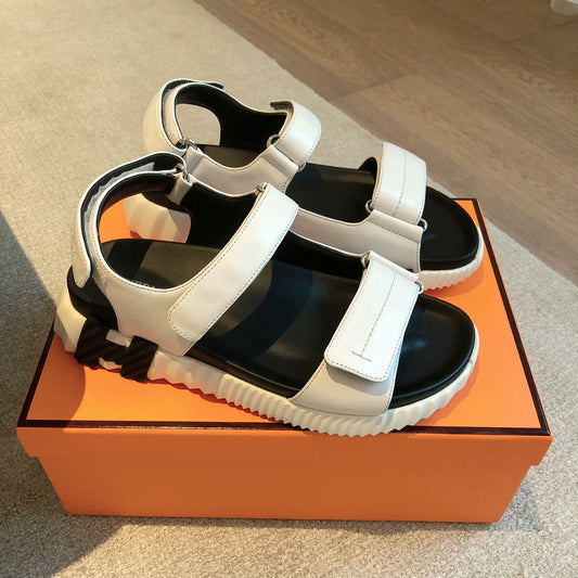 DAD SANDALS IN WHITE CALFSKIN AND RUBBER