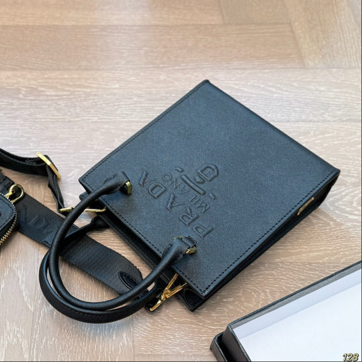 EMBOSSED LOGO MINI CROSSBODY BAG 19 IN BLACK SAFFIANO LEATHER