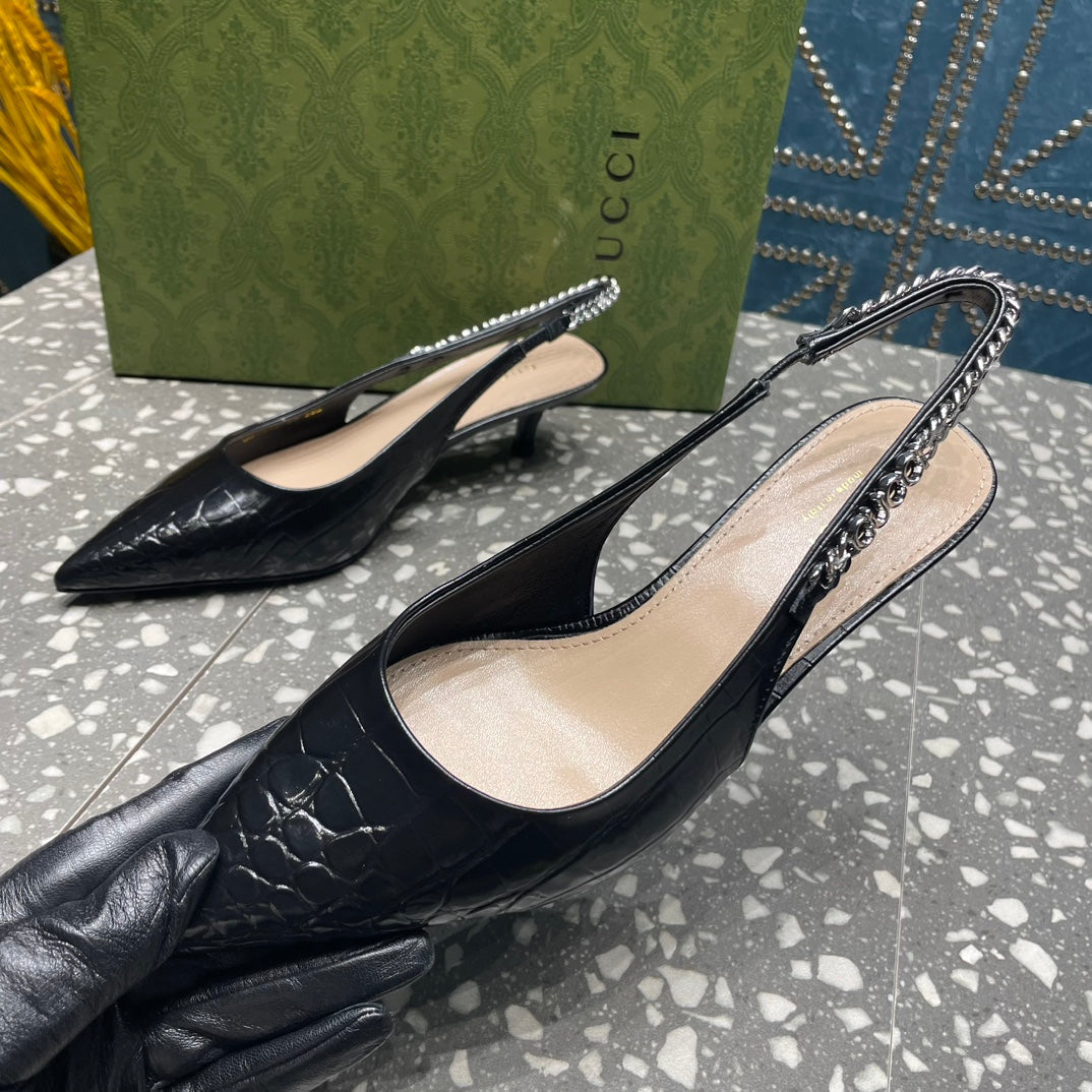 GG SIGNORIA 45 SLINGBACK PUMP BLACK CALFSKIN