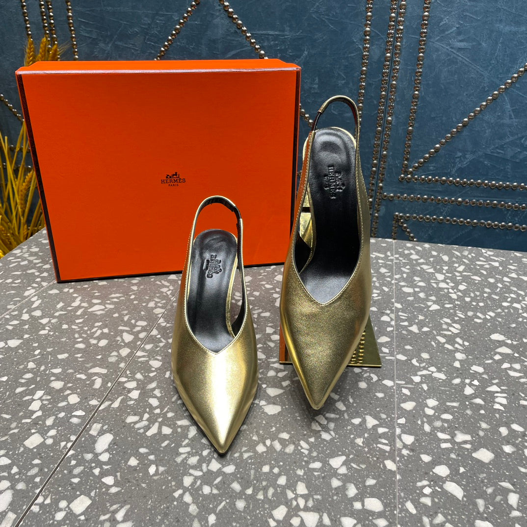 HIGH SLINGBACKS 7 CM IN LIGHT GOLD SHEEPSKIN