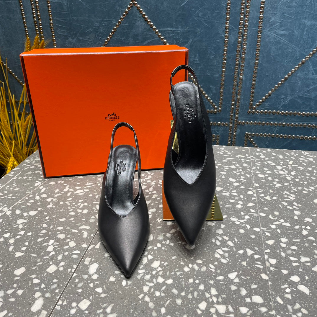 HIGH SLINGBACKS 7 CM IN BLACK SHEEPSKIN