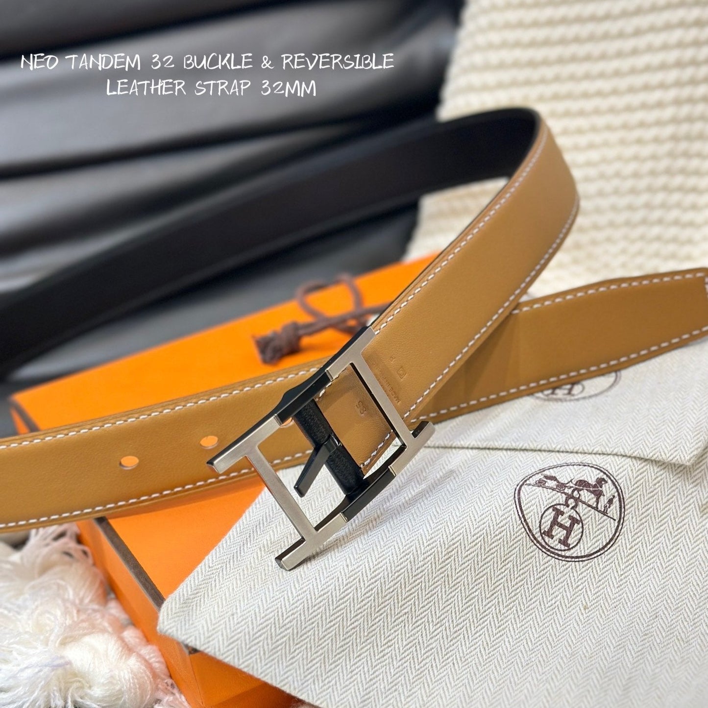 HM NEO TANDEM 32MM REVERSIBLE BELT COPPER BROWN AND BLACK LEATHER BLACK HARDWARE