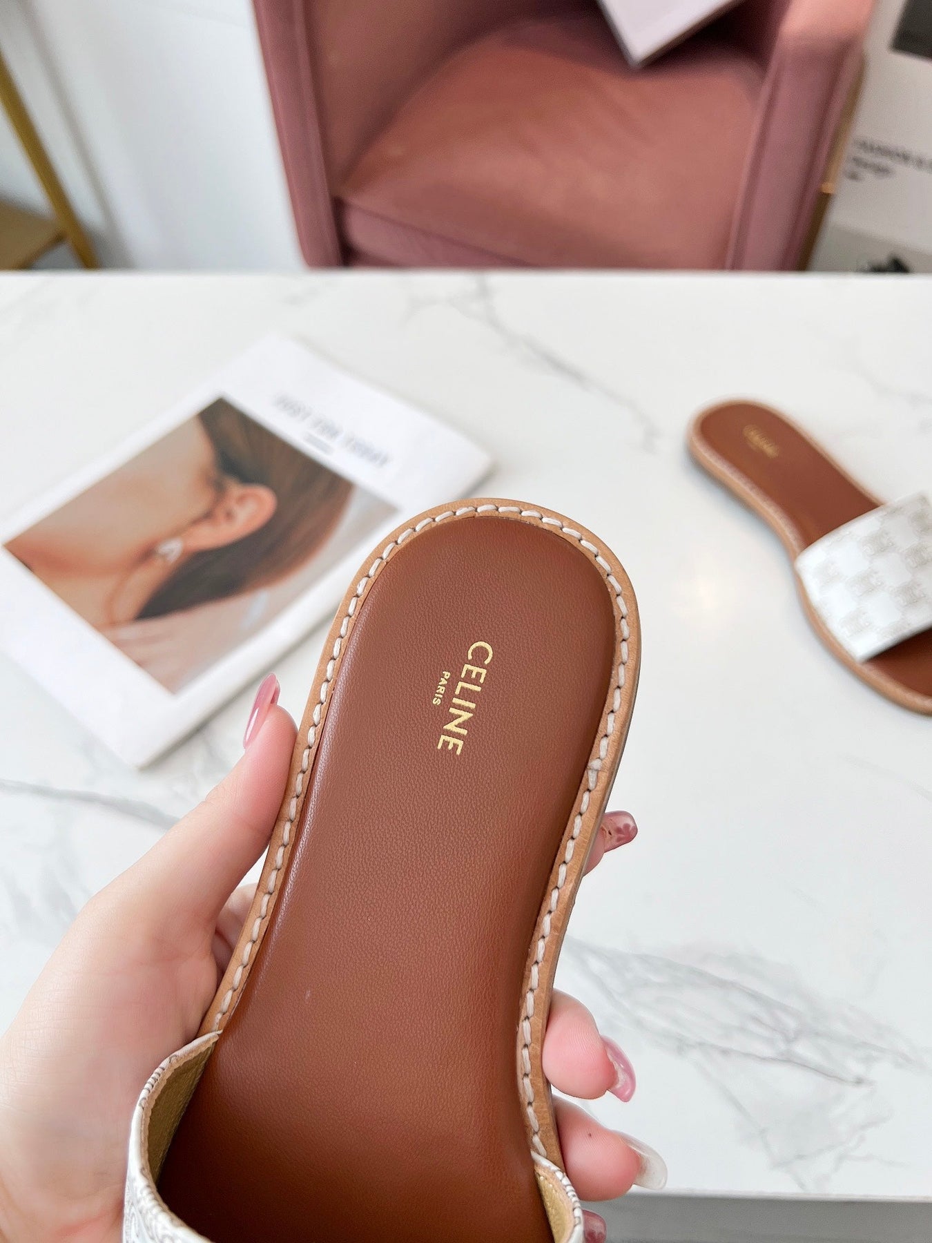 LYMPIA MULE WHITE CANVAS EMBROIDERED LOGO