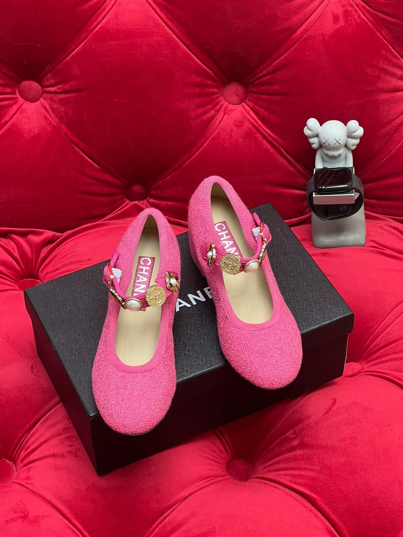 HIGH MARY JANE SHOES HOT PINK WOOL TWEED