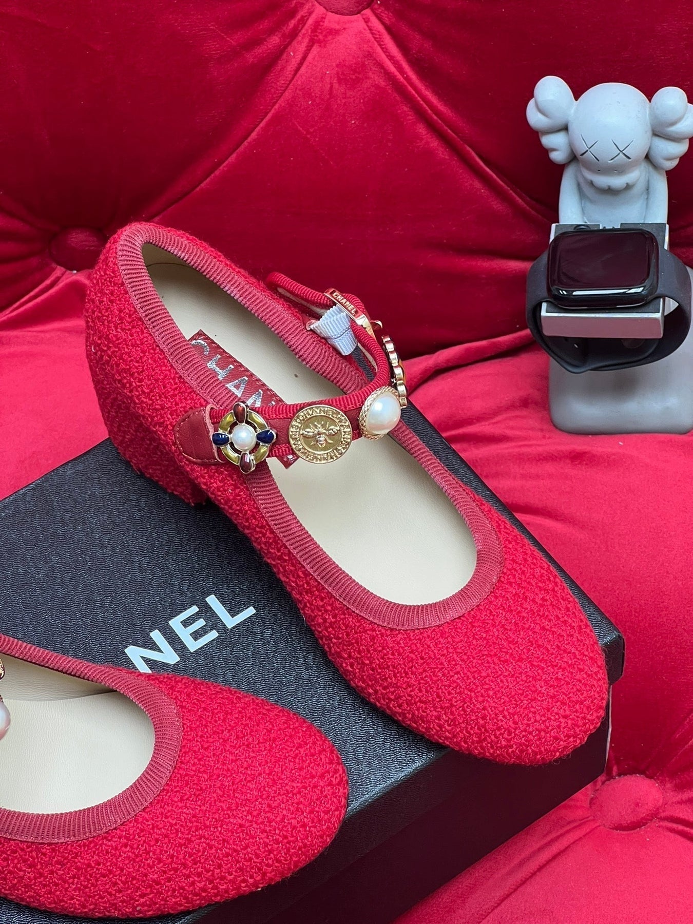 HIGH MARY JANE SHOES CHERRY RED WOOL TWEED