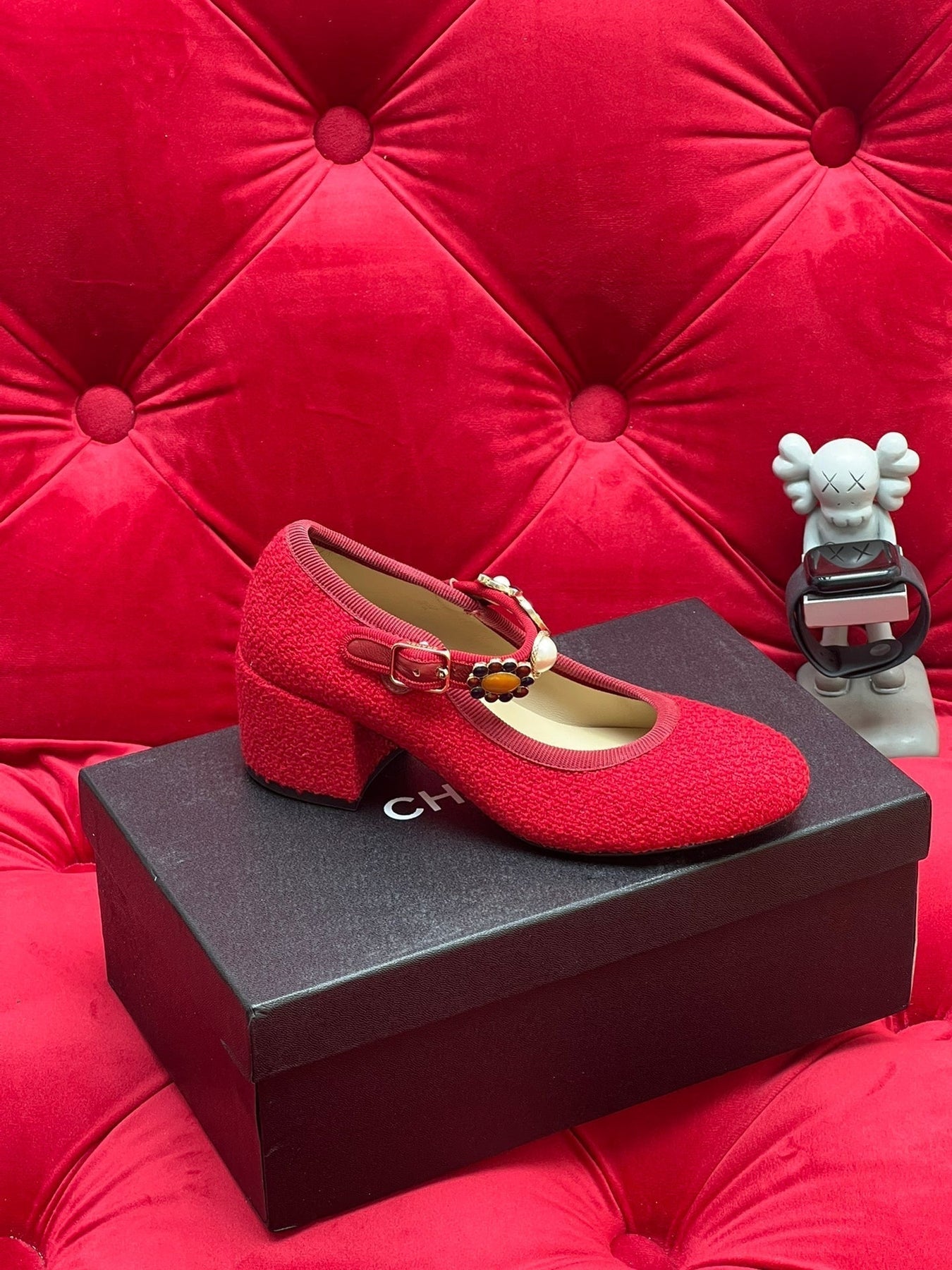 HIGH MARY JANE SHOES CHERRY RED WOOL TWEED