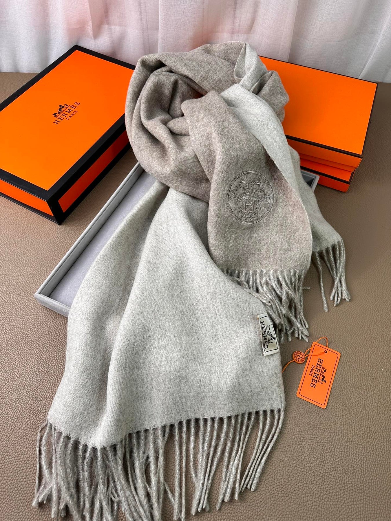 DOUBLE-FACE SCARF 200 CM IN GREY CASHMERE