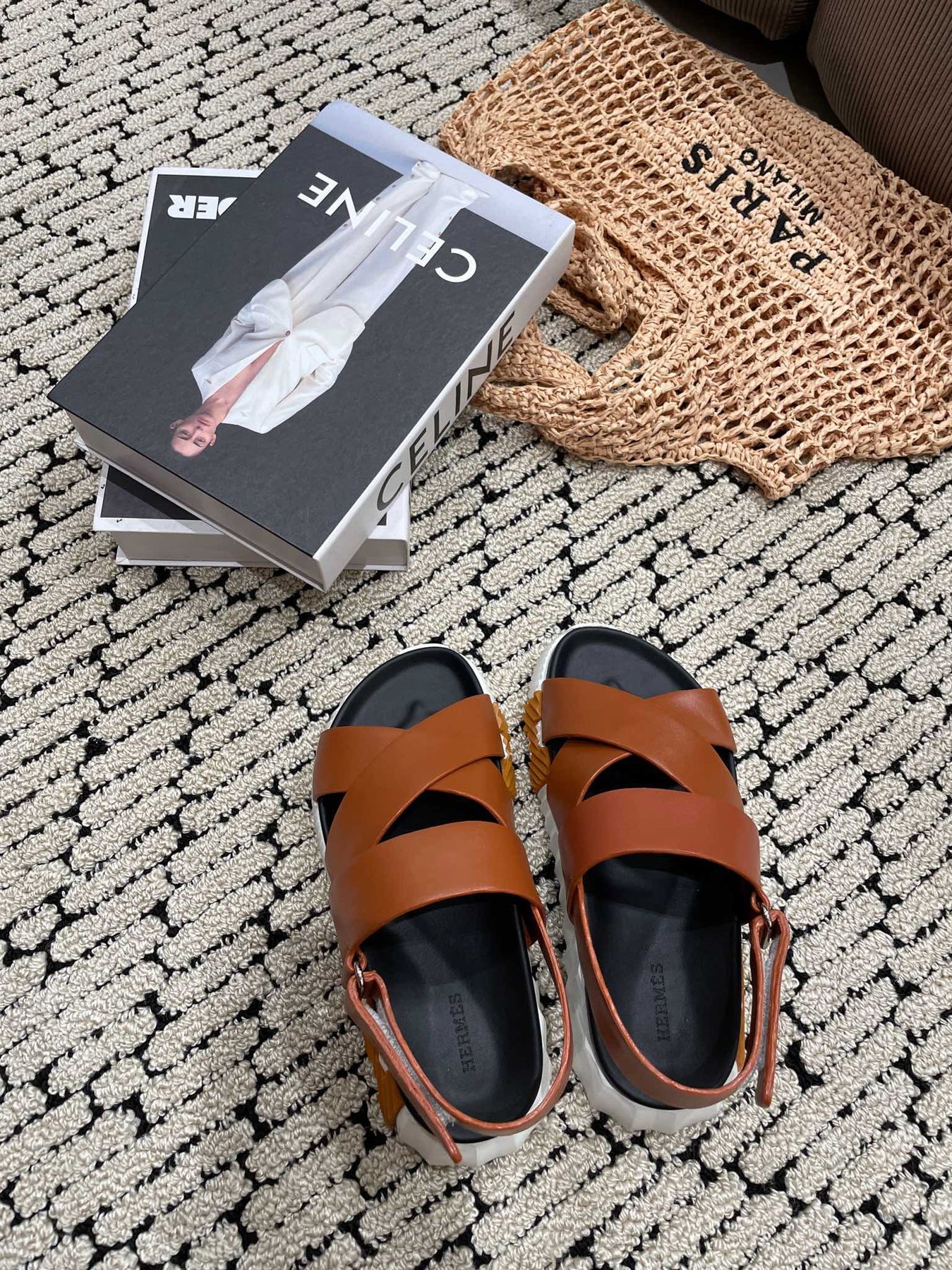 ELECTRIC SANDAL BLACK MIX CARAMEL CALFSKIN