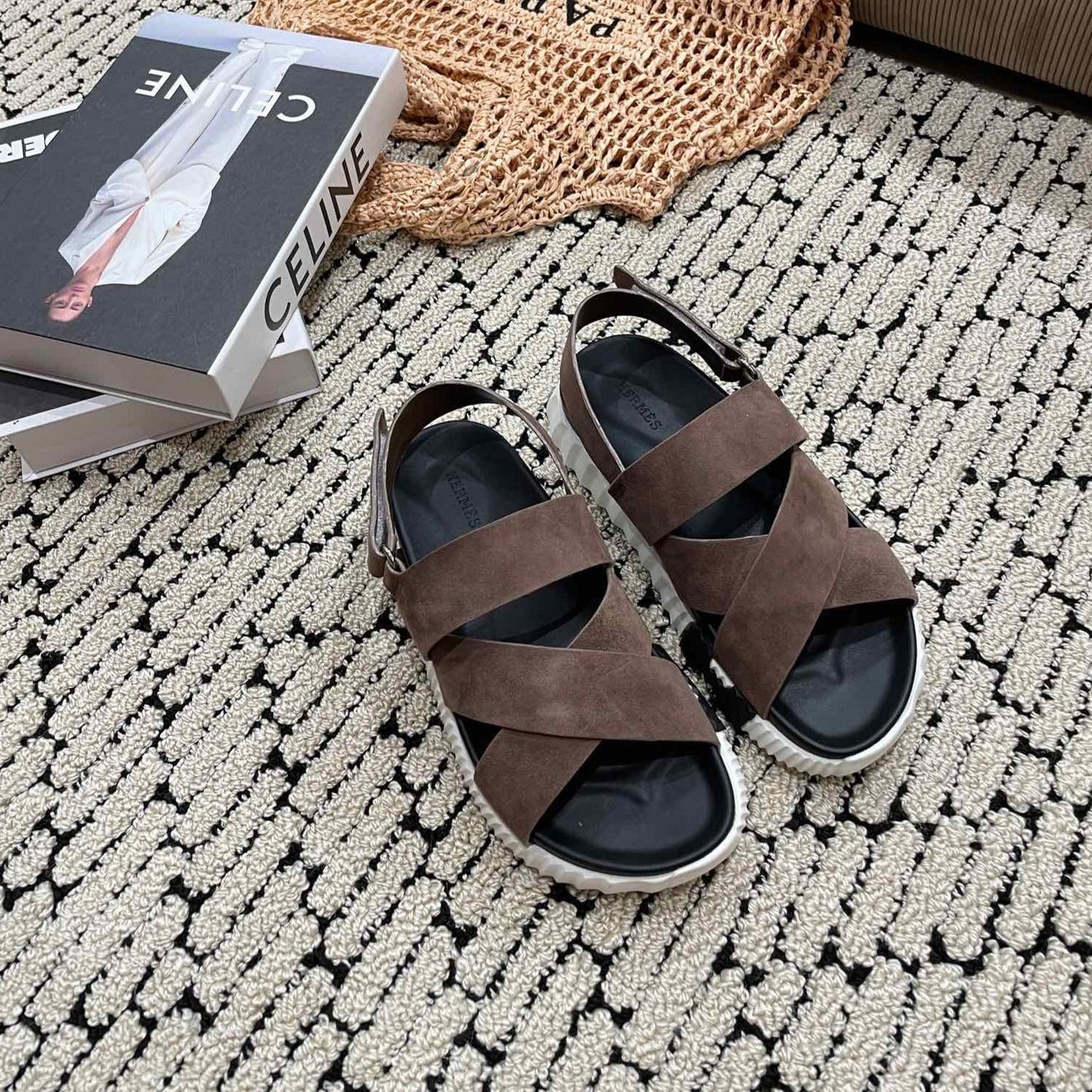 ELECTRIC SANDAL BLACK MIX BROWN SUEDE