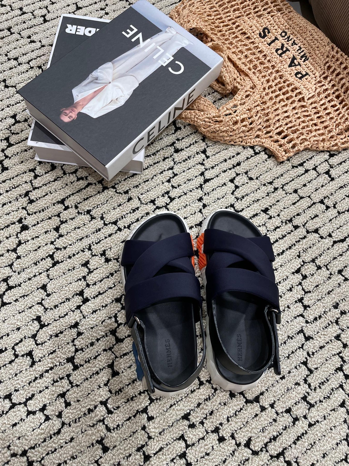 ELECTRIC SANDAL BLACK MIX CHARCOAL BLACK CALFSKIN