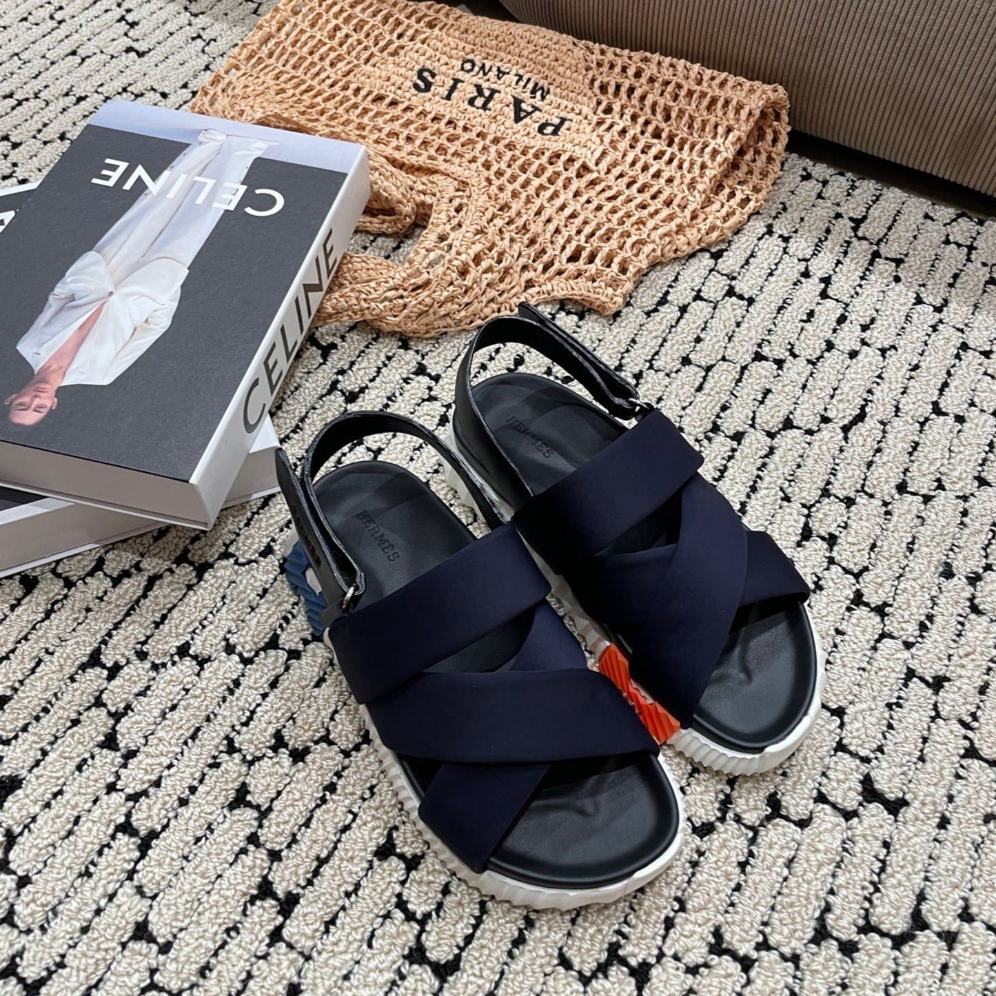 ELECTRIC SANDAL BLACK MIX CHARCOAL BLACK CALFSKIN