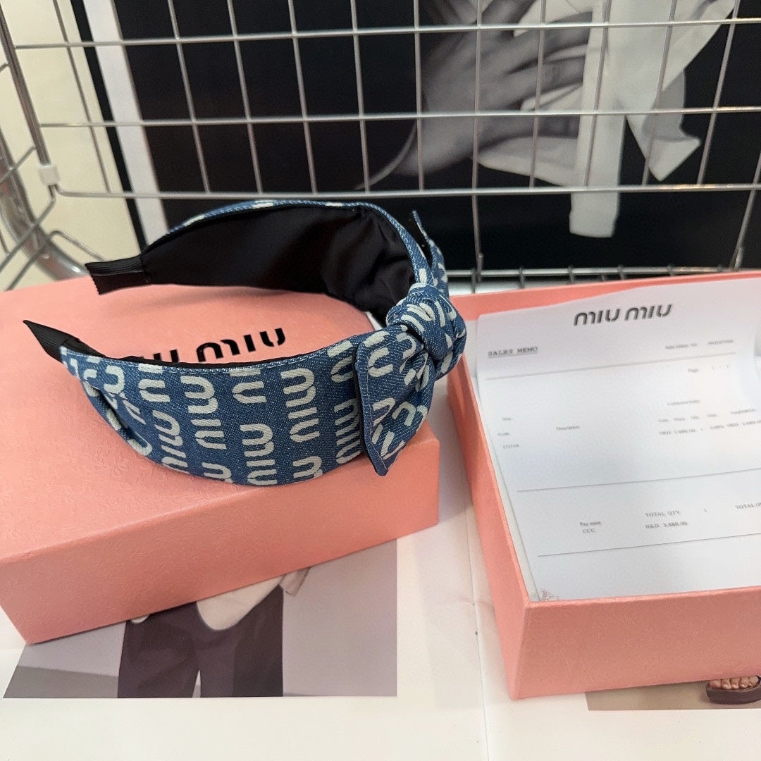 DENIM BOW HEADBAND BALTIC BLUE MIX WHITE 205577